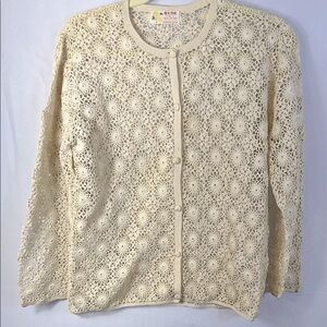 Vintage Cream Crochet Cardigan Handmade Size XL Gently Worn